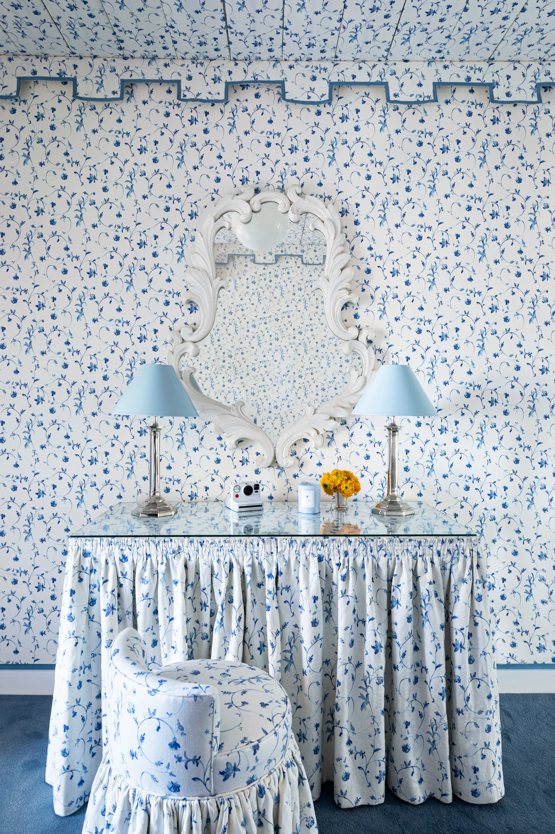 Clay Coated Wallpaper - Blue Trellis