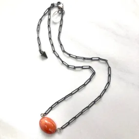 Coral Marbled & Paperclip Trinket Necklace