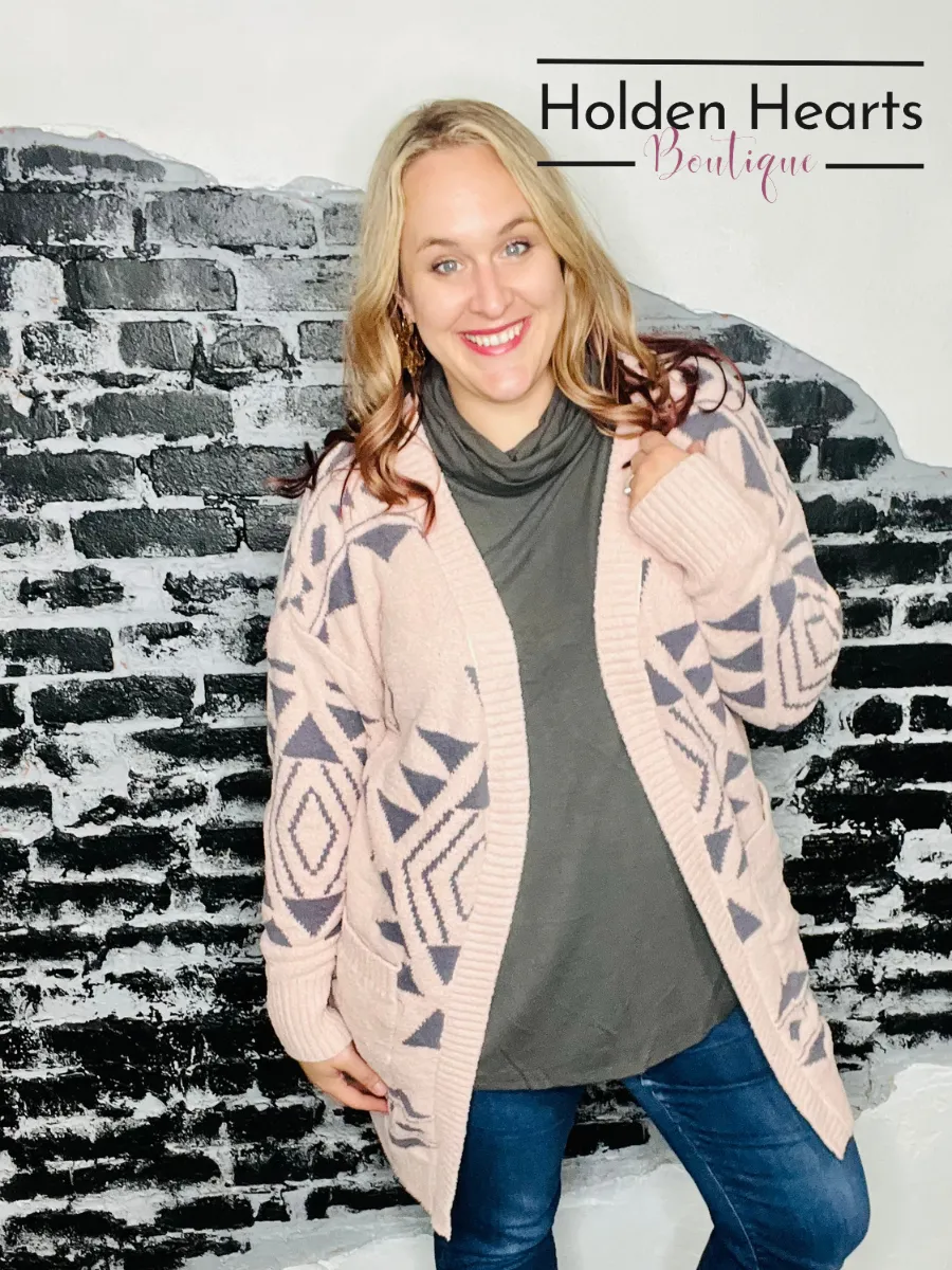 Cozy Aztec Cardigan in Blush