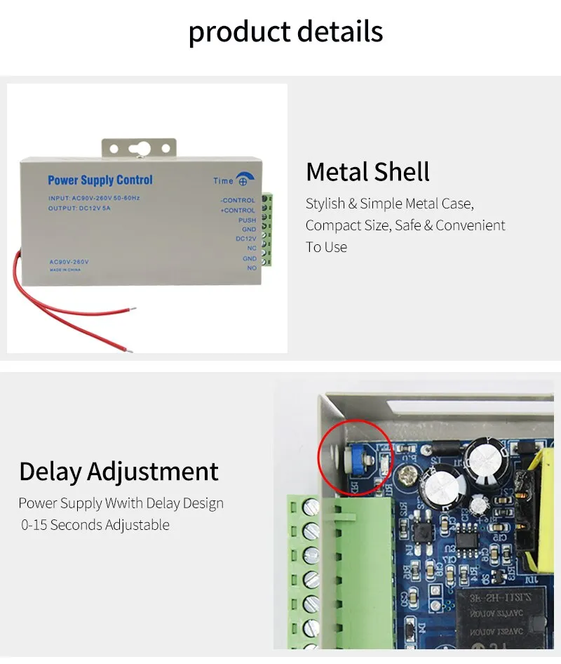 DC12V 5A Access Control Power Supply Transformer Door Adapter Covertor AC 90~260V for RFID Fingerprint Access Control