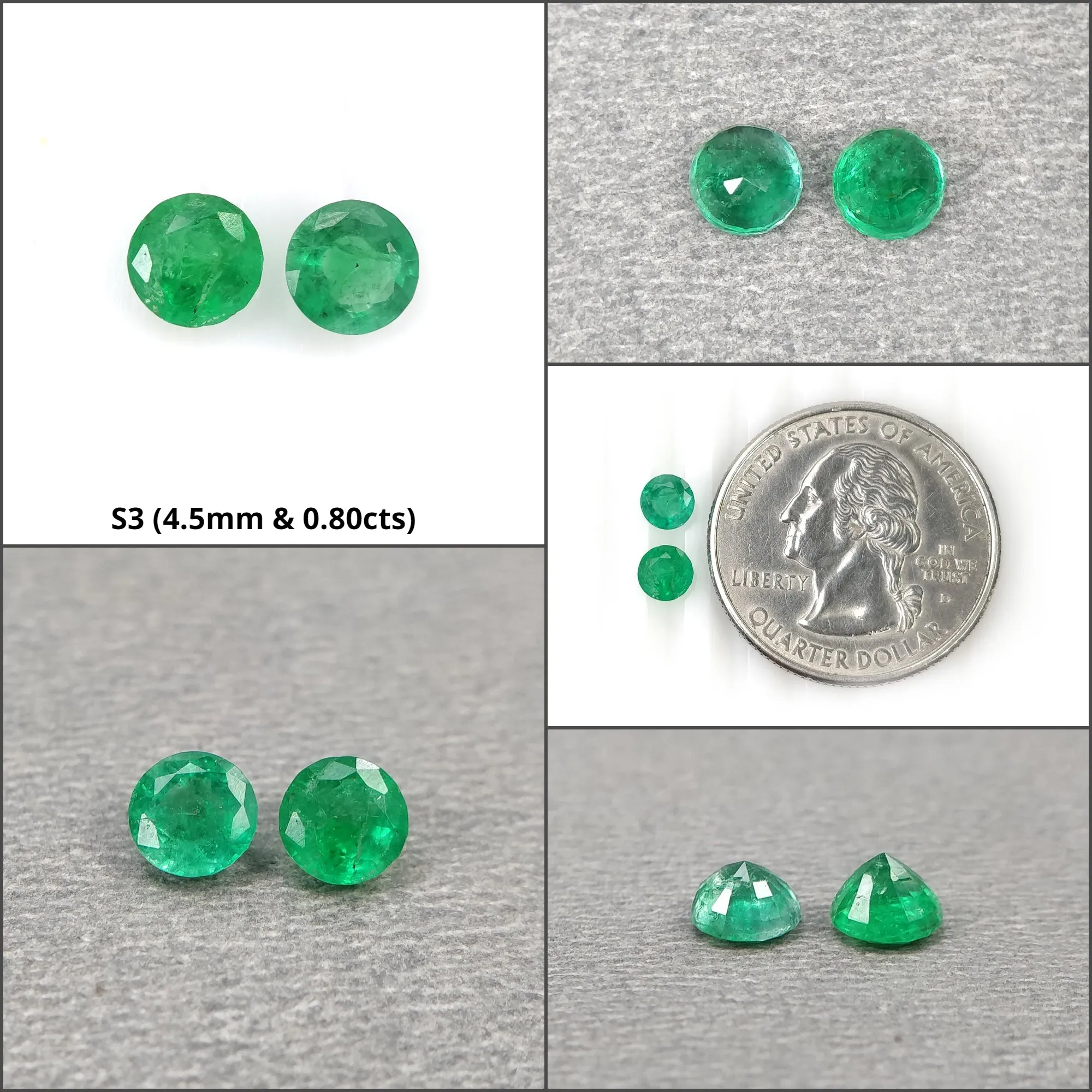 Emerald Gemstone Normal Cut : Natural Untreated Unheated Green Emerald Round Shape Pairs For Jewelry