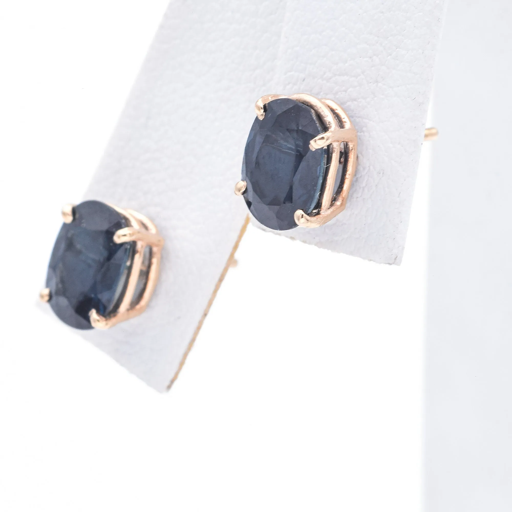 Estate 14K Yellow Gold 2.54 TCW Natural Sapphire Oval Stud Earrings