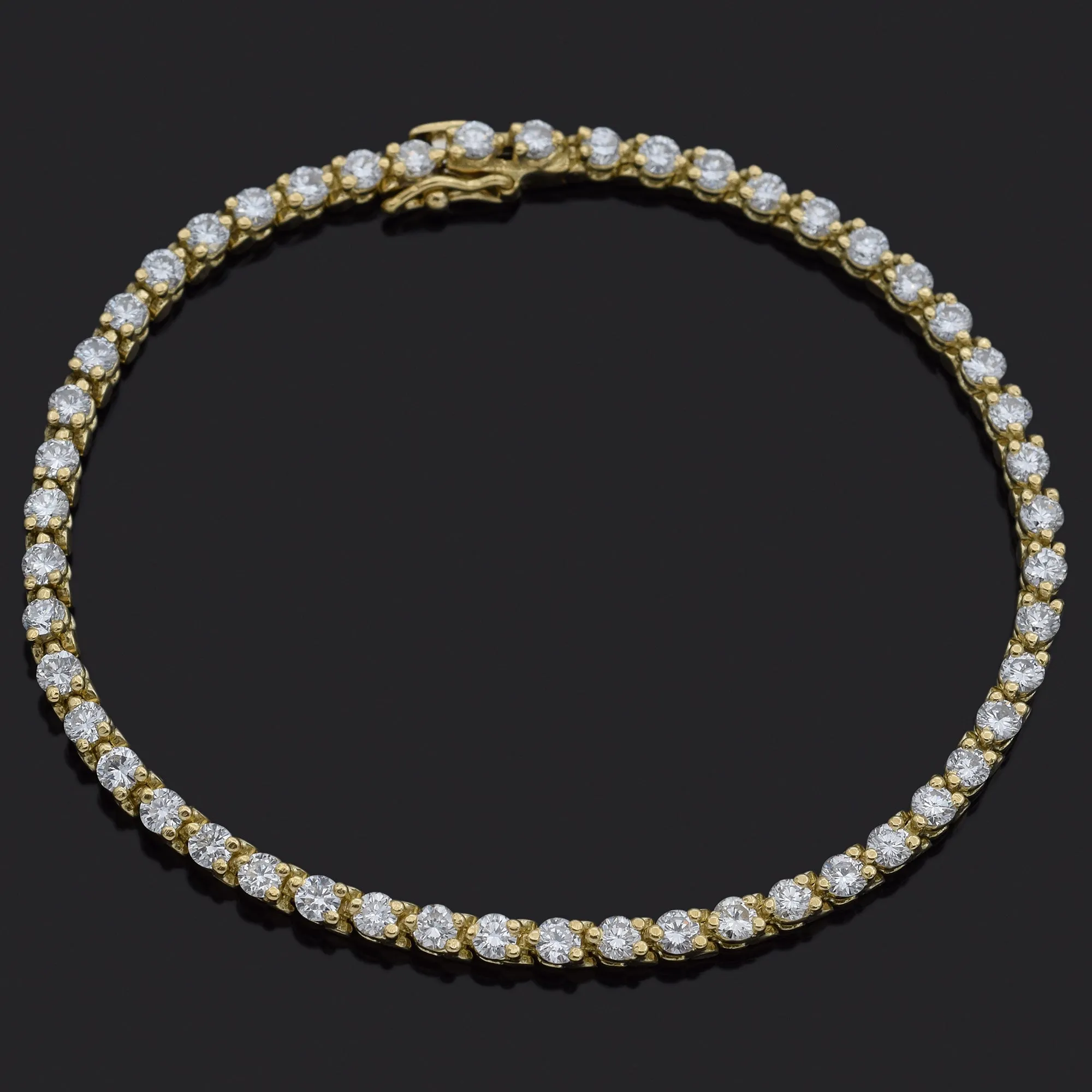 Estate 3.50 TCW Diamond 18K Yellow Gold Round Link Tennis Bracelet