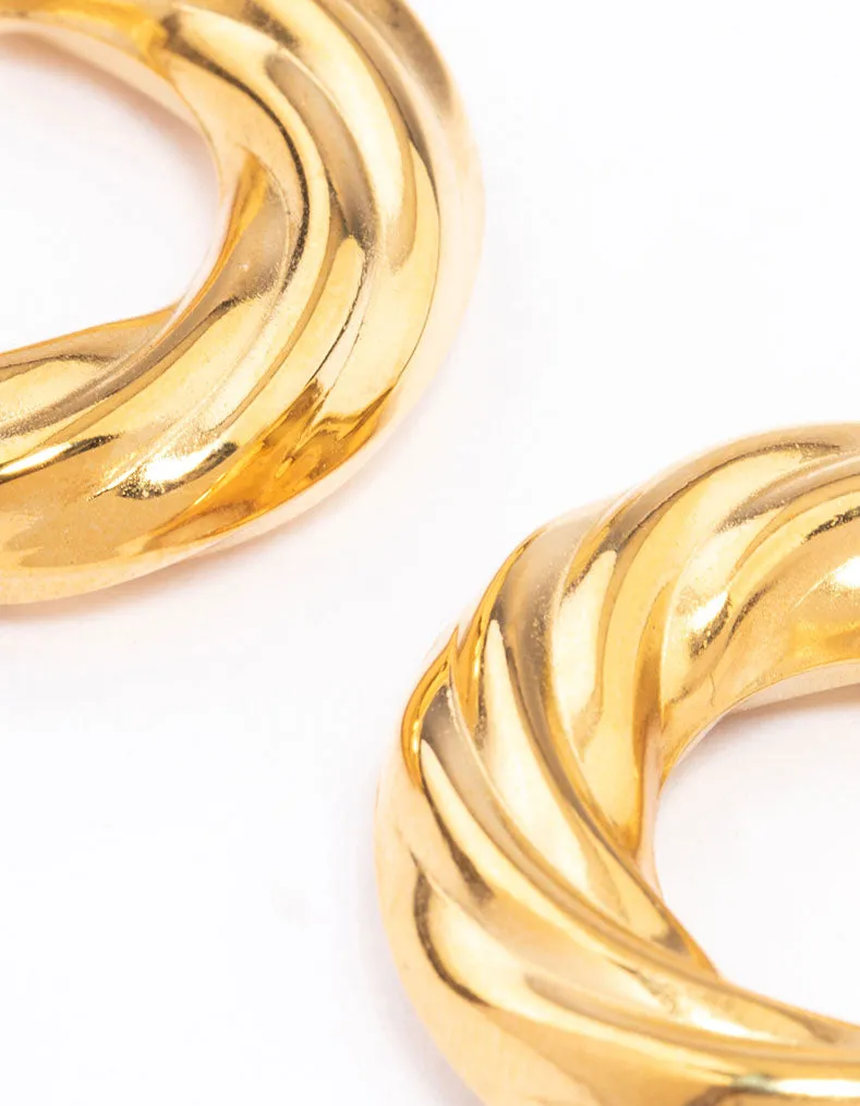 Gold Plated Stainless Steel Chubby Twisted Hoop Earrings