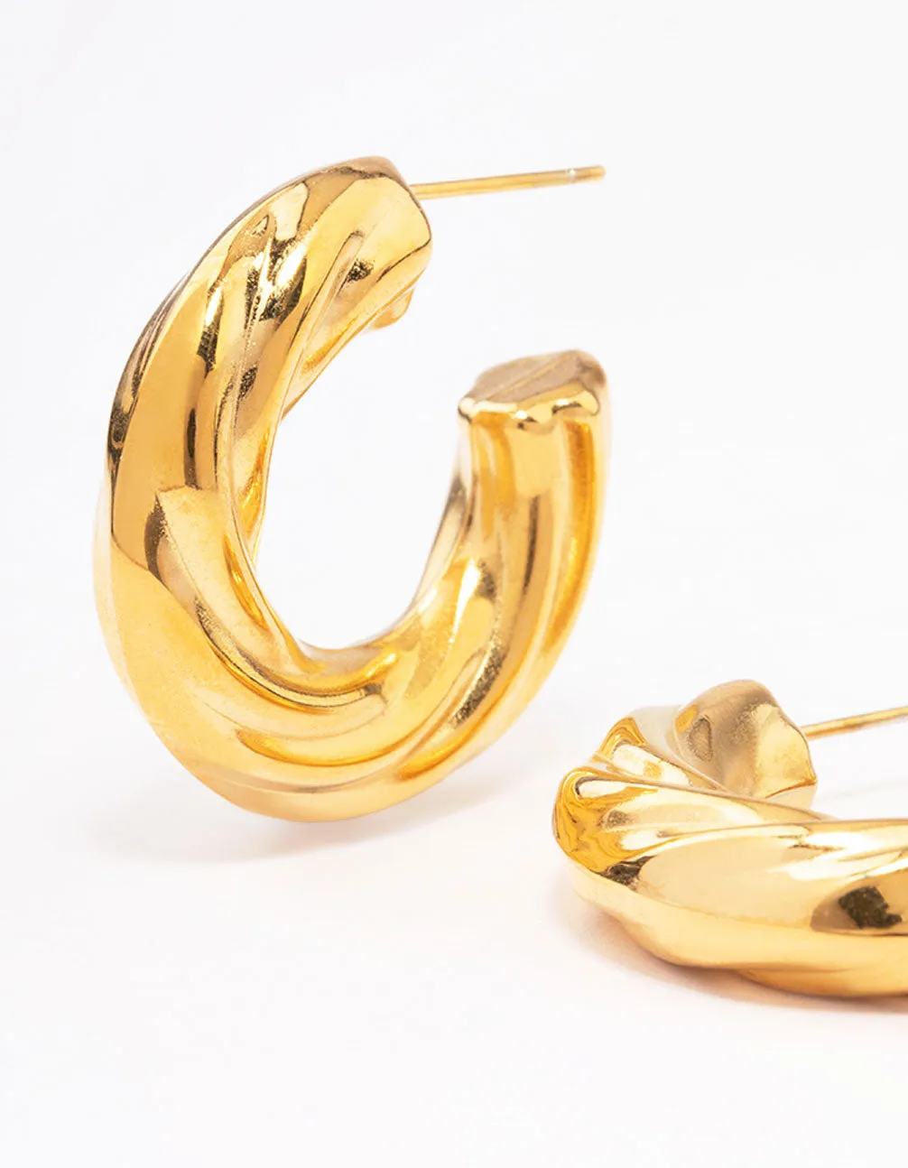 Gold Plated Stainless Steel Chubby Twisted Hoop Earrings