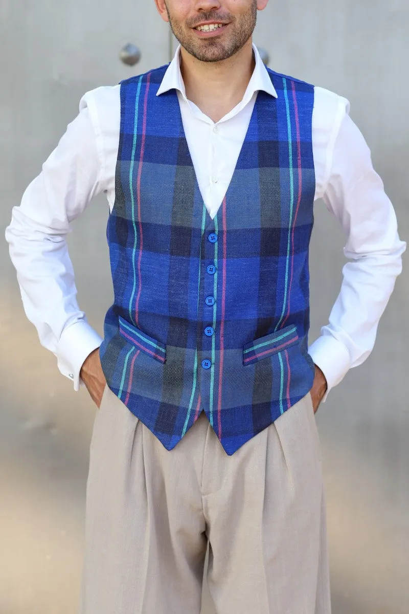 Green Checkered Linen Tango Vest