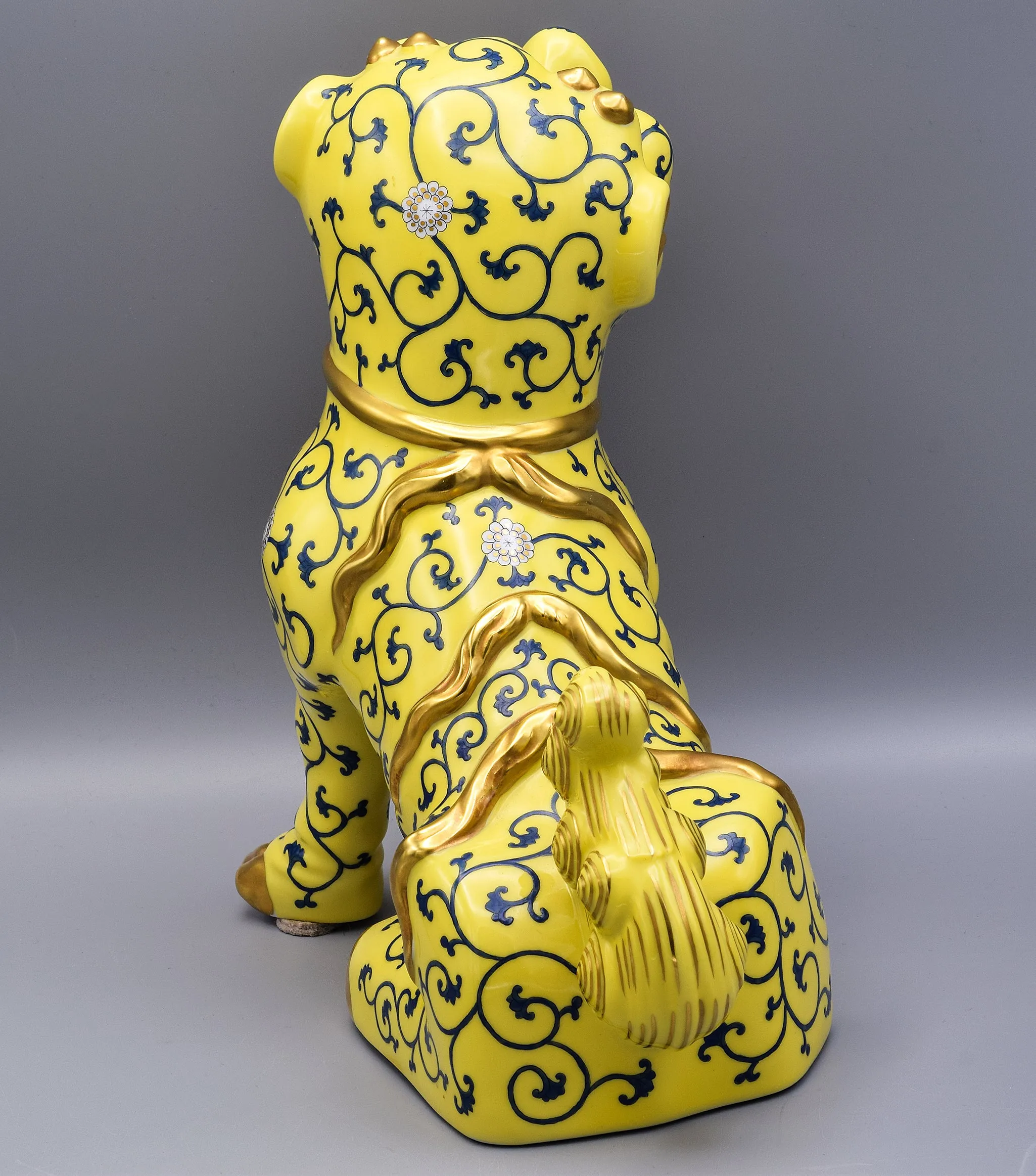 Herend Yellow Dynasty Large Foo Dog Hand-Painted Porcelain Figurine