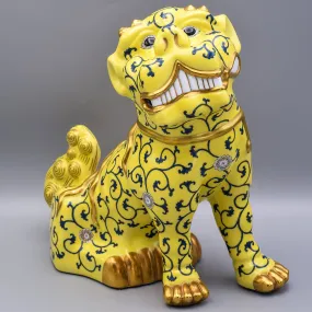 Herend Yellow Dynasty Large Foo Dog Hand-Painted Porcelain Figurine