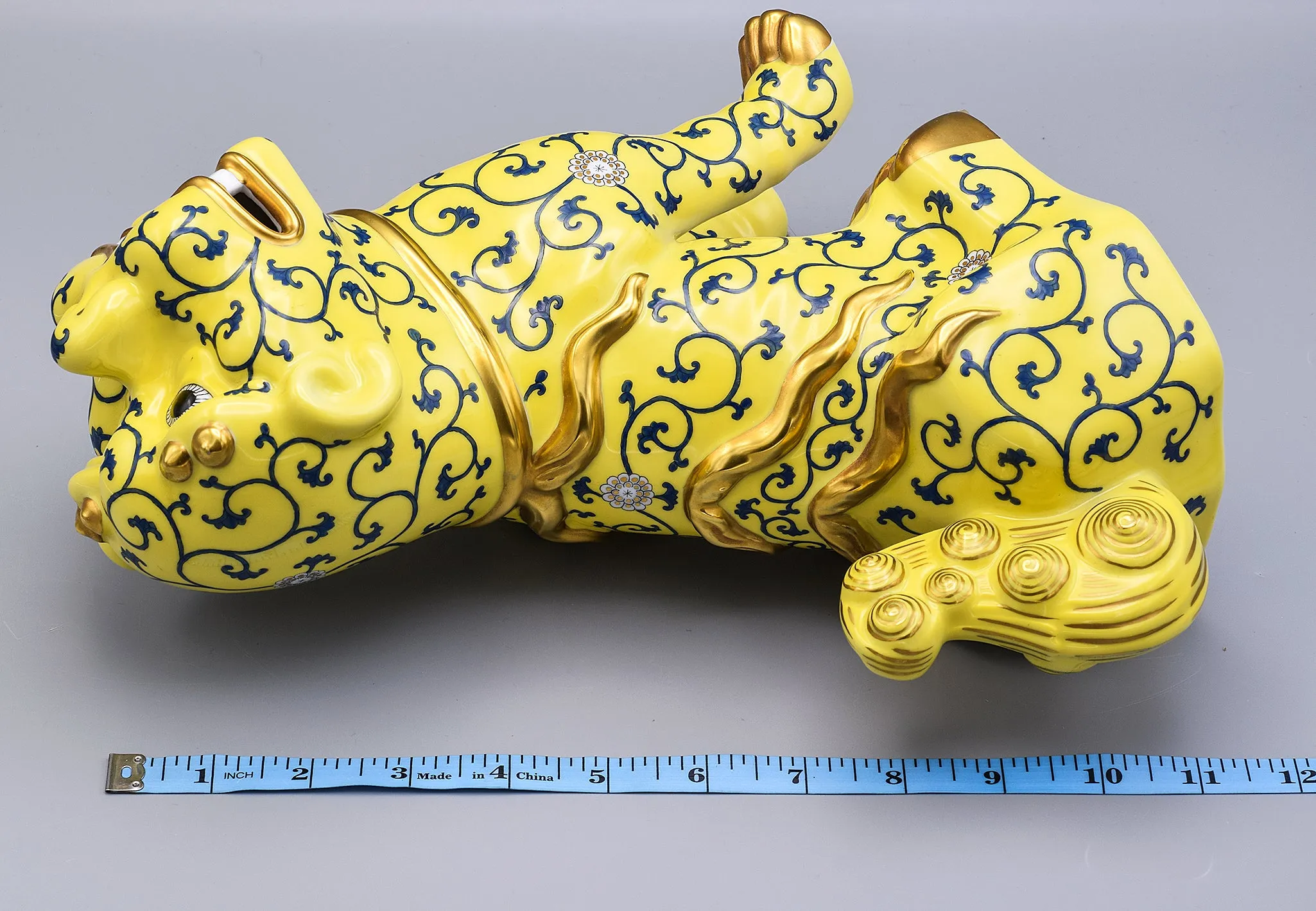 Herend Yellow Dynasty Large Foo Dog Hand-Painted Porcelain Figurine