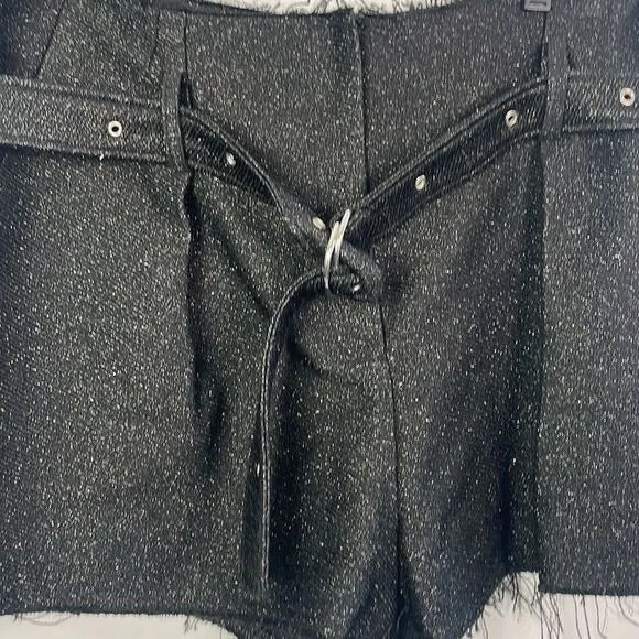 IRONWT Black Shimmer Raw Edge Metallic Shorts