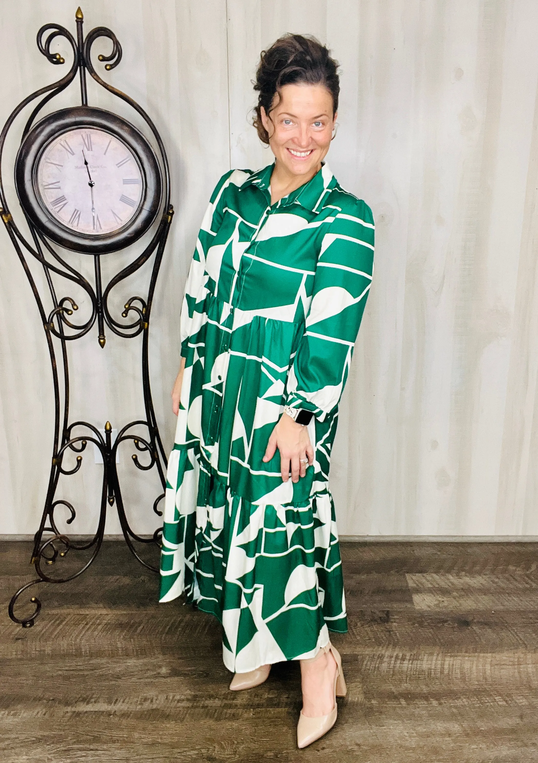 Julia Abstract Green & Ivory Dress