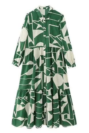 Julia Abstract Green & Ivory Dress