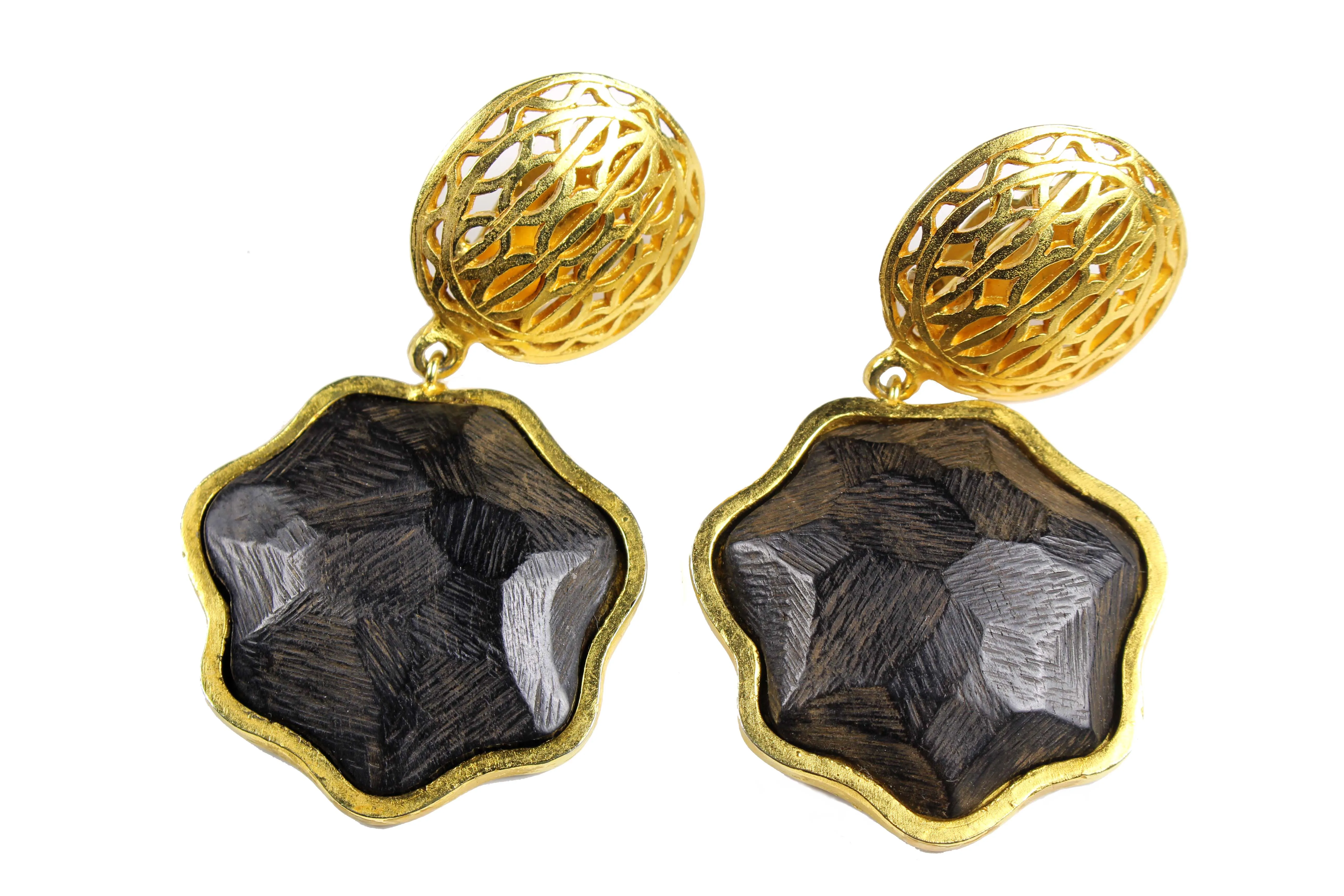 LANVIN filigree wooden earrings