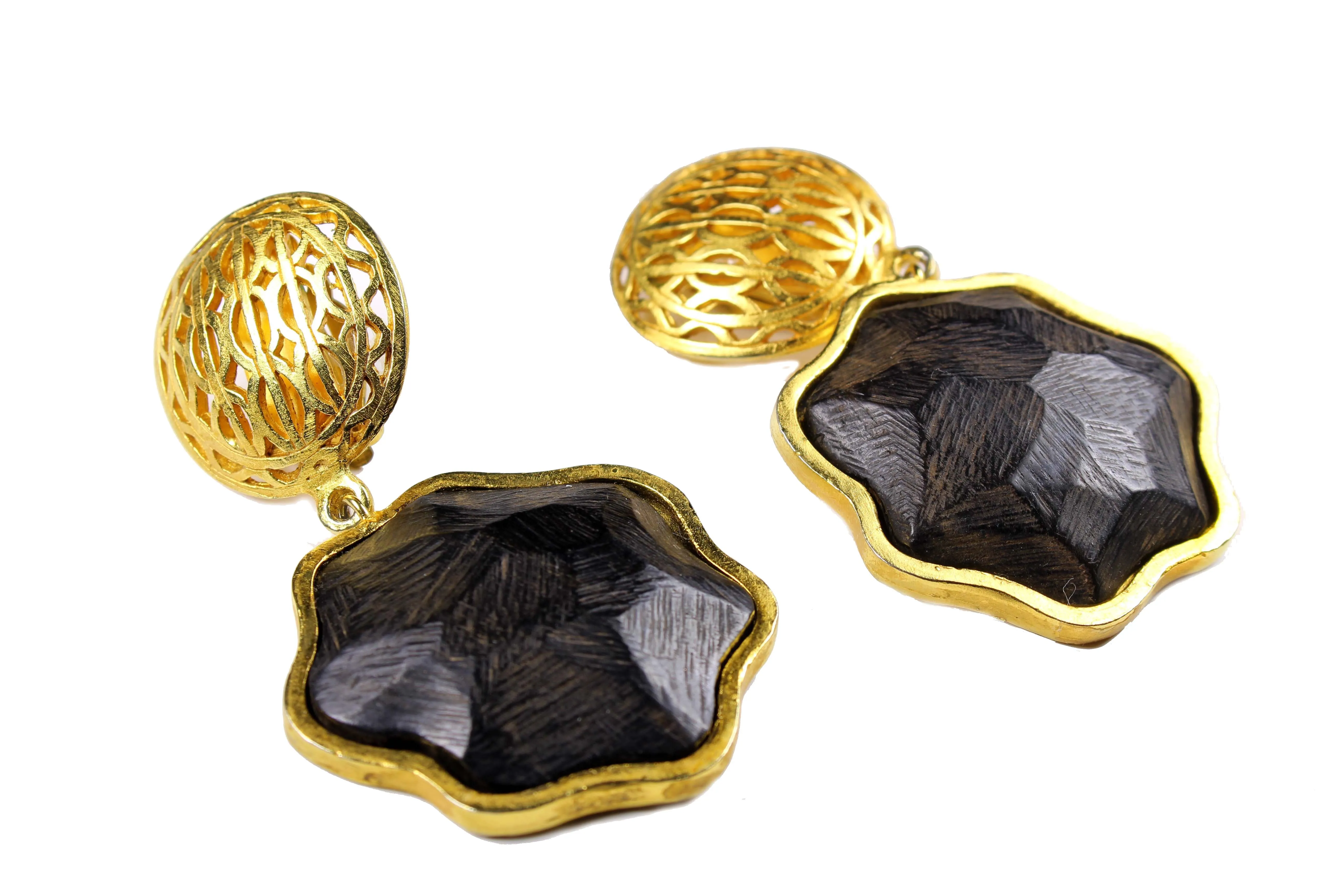 LANVIN filigree wooden earrings