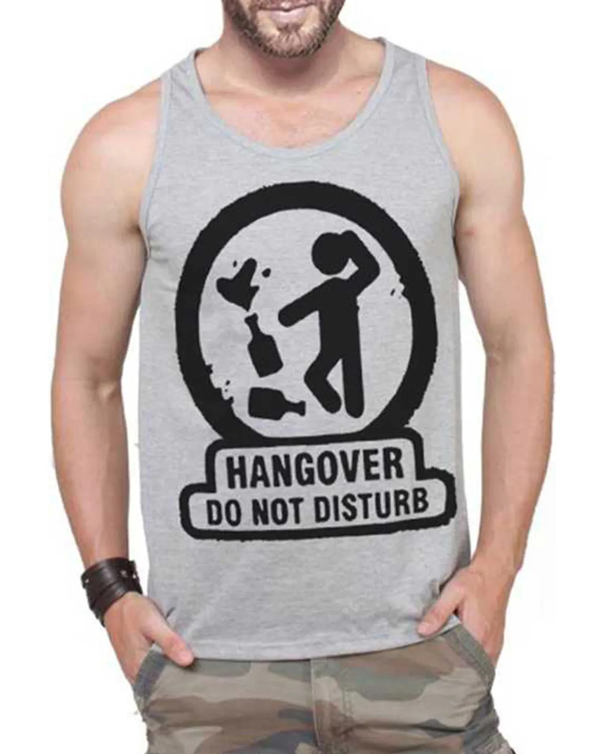 MEN GREY PRINTED SLEEVELESS VEST