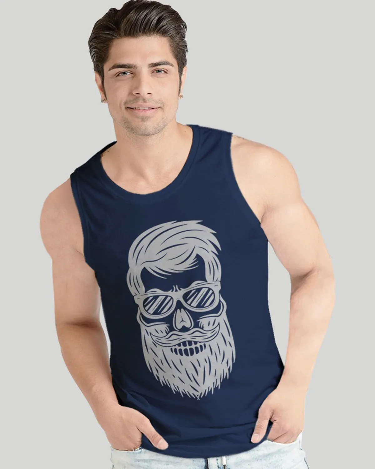 Men Navyblue Face Printed Vest