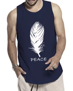 Men Navyblue Feather Design Printed Vest