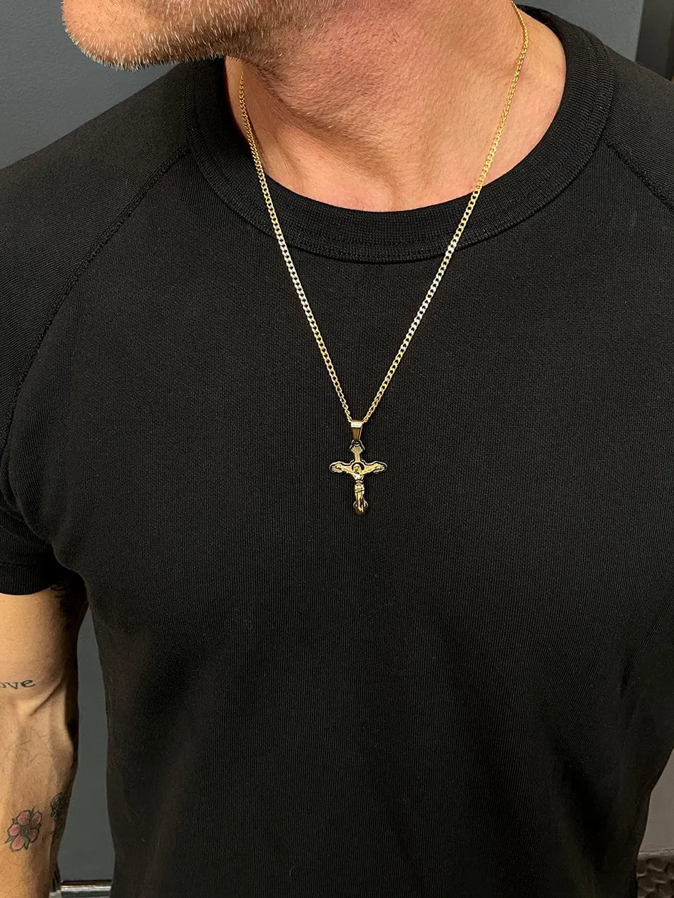 Men's Gold Necklace with Crucifix Pendant