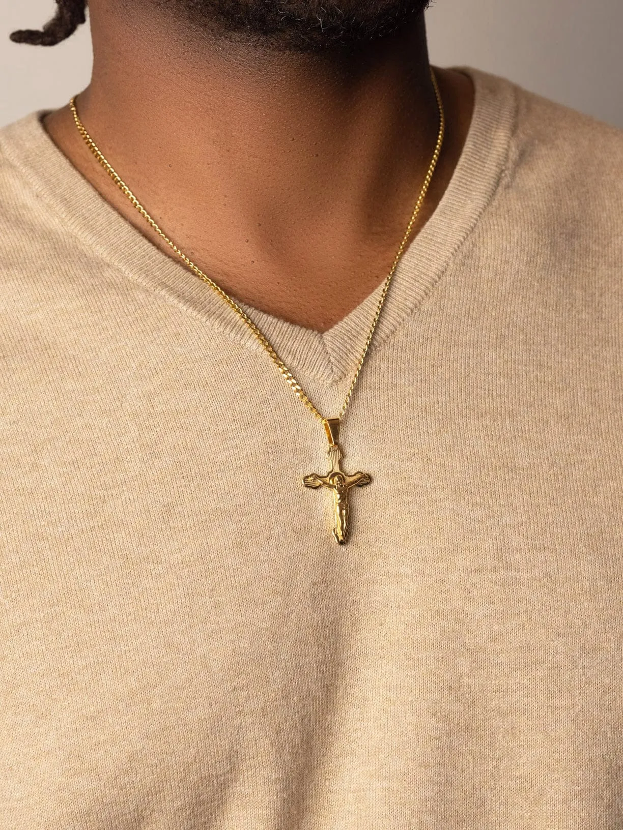 Men's Gold Necklace with Crucifix Pendant