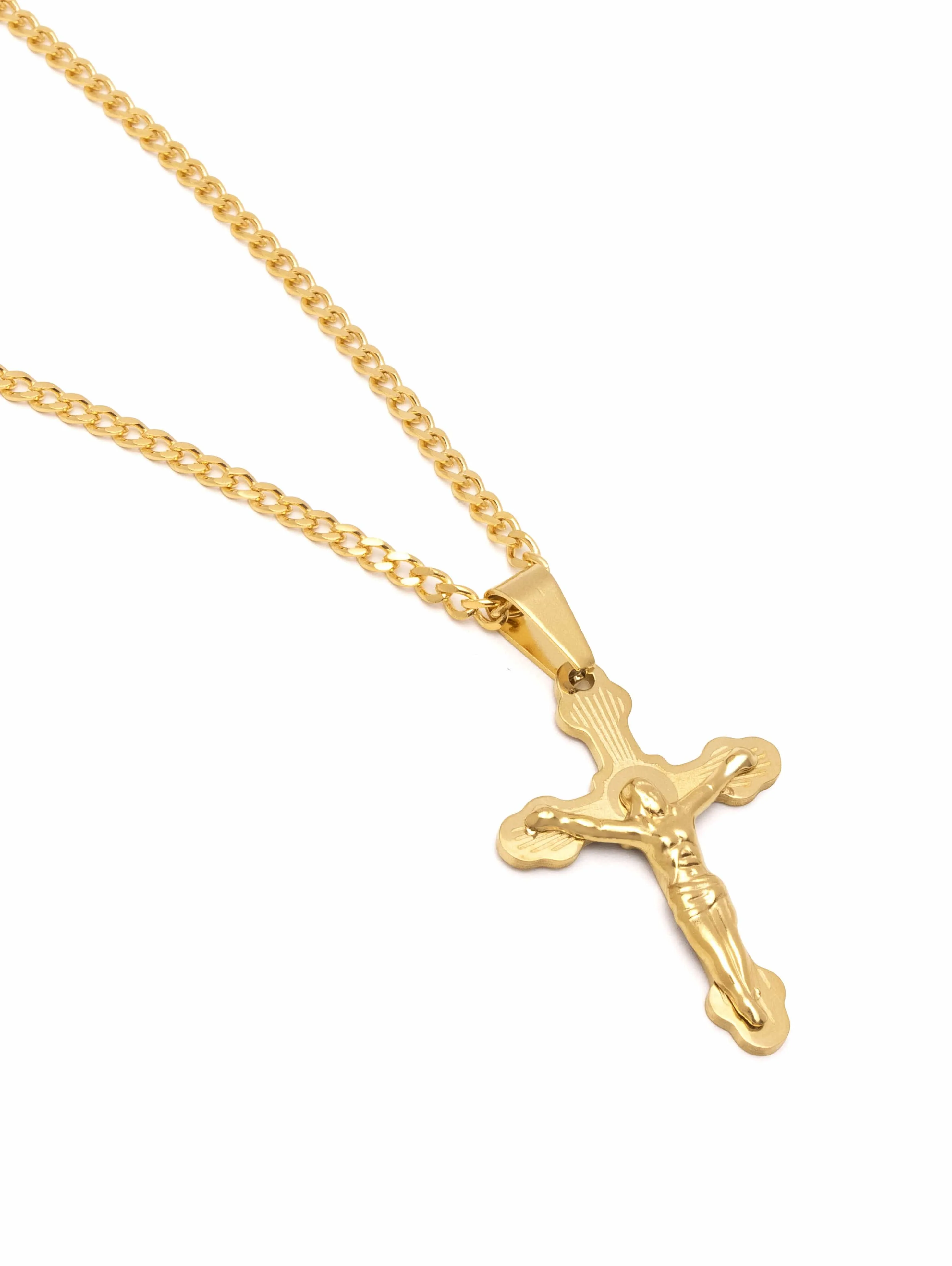 Men's Gold Necklace with Crucifix Pendant