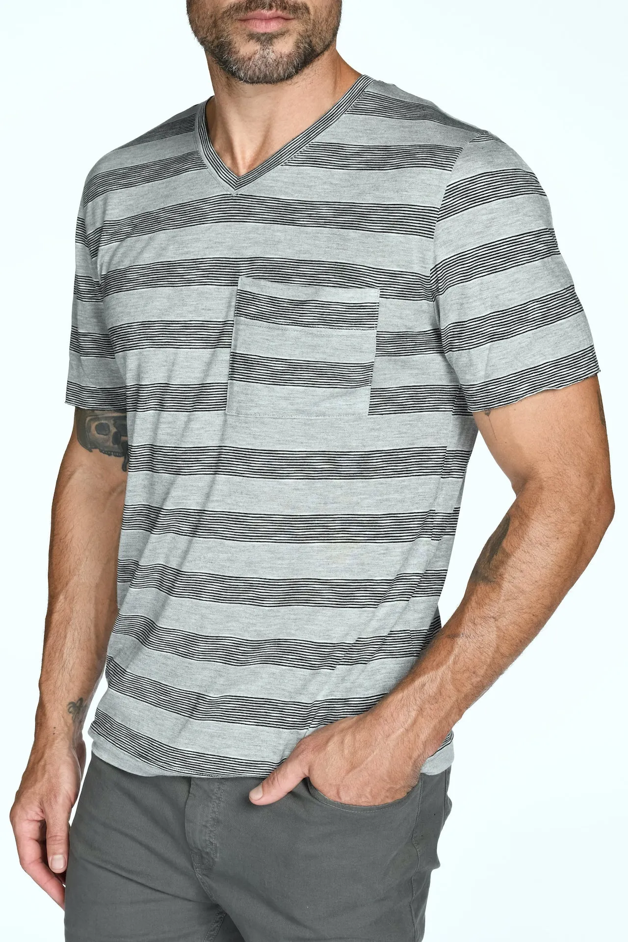 Men's Princeton Wide Pocket V-Neck Stripe Tee