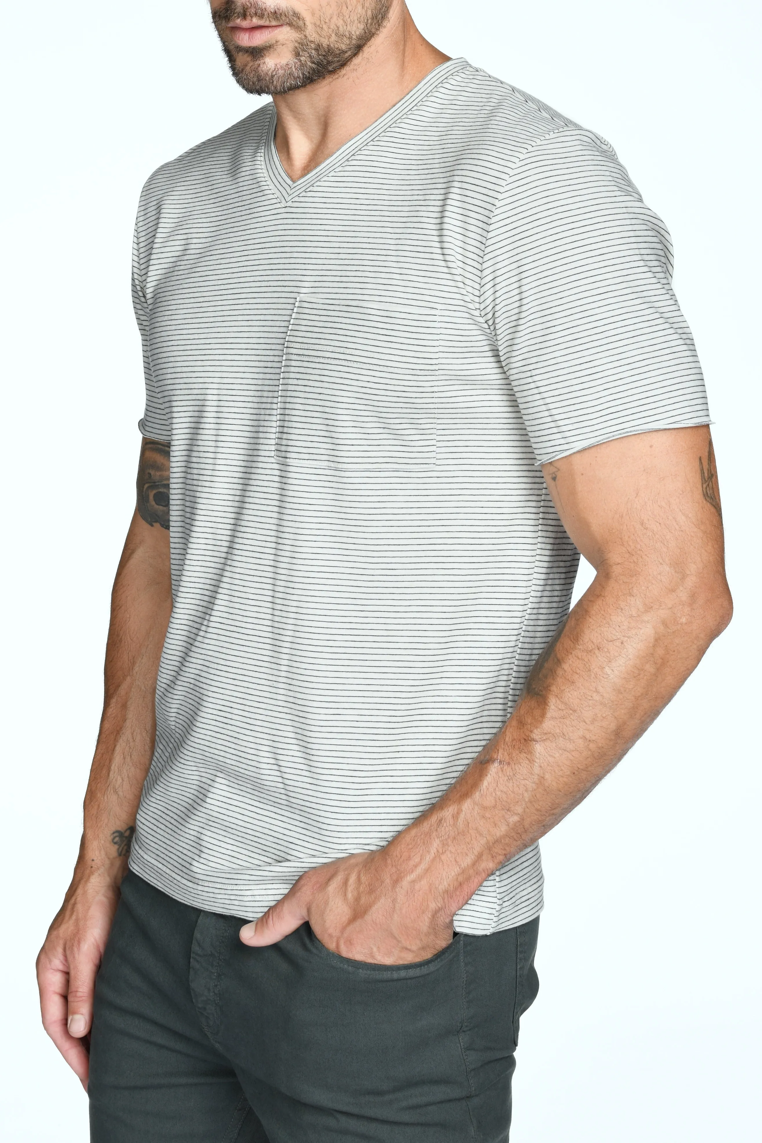 Men's Princeton Wide Pocket V-Neck Stripe Tee