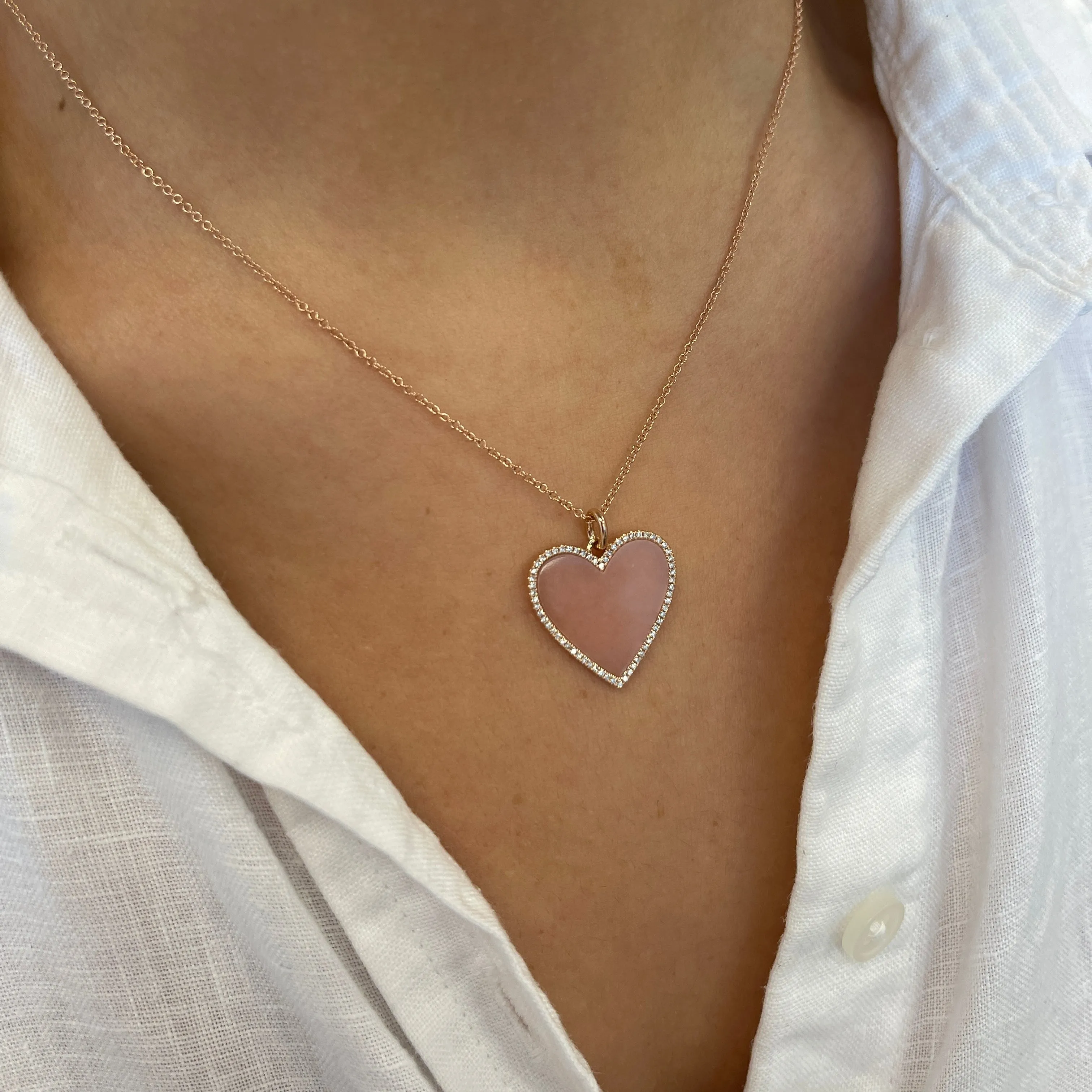 Mother Pearl Diamond Heart Necklace