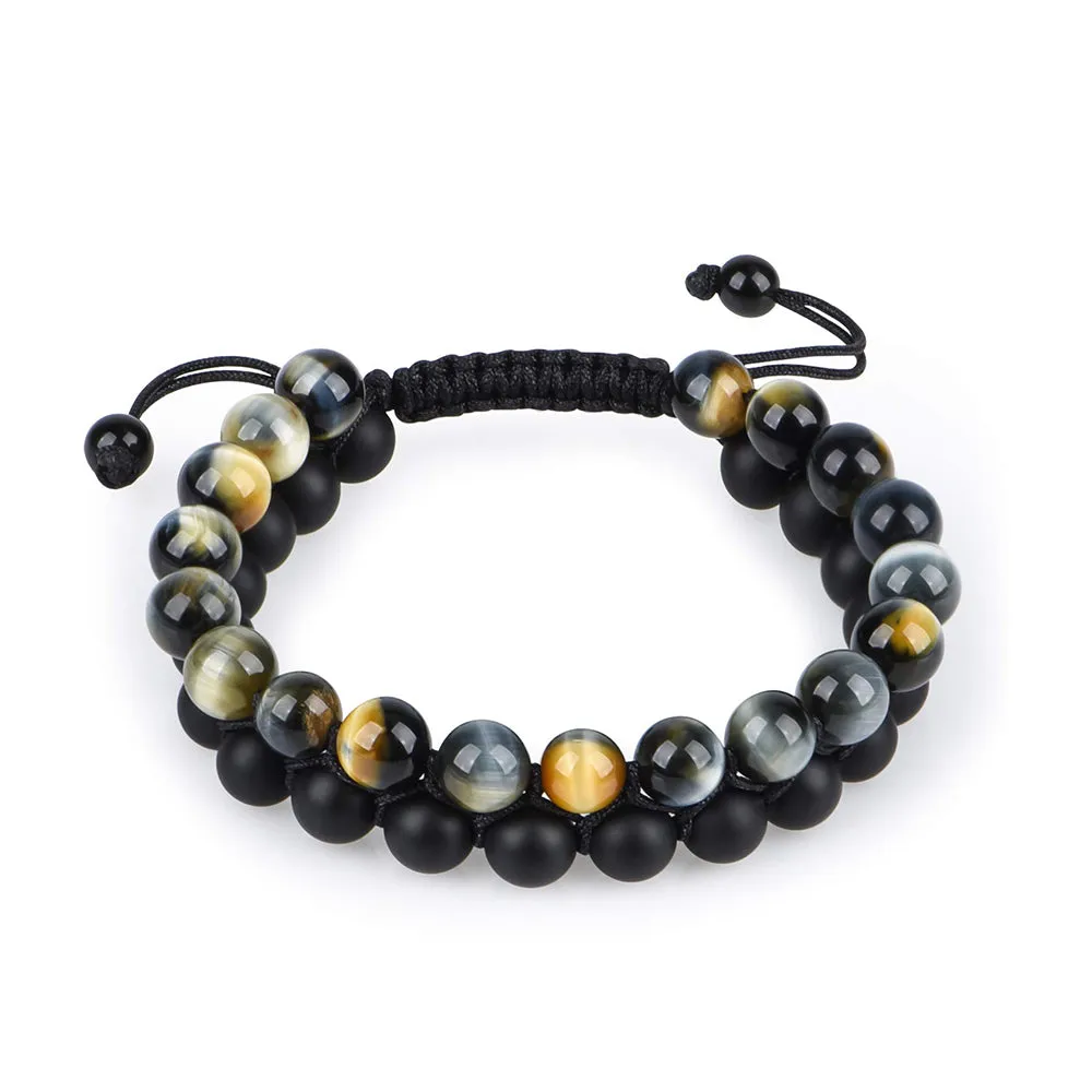 Natural Gemstone Double Bracelet for Men Black Onyx & Tiger Eye