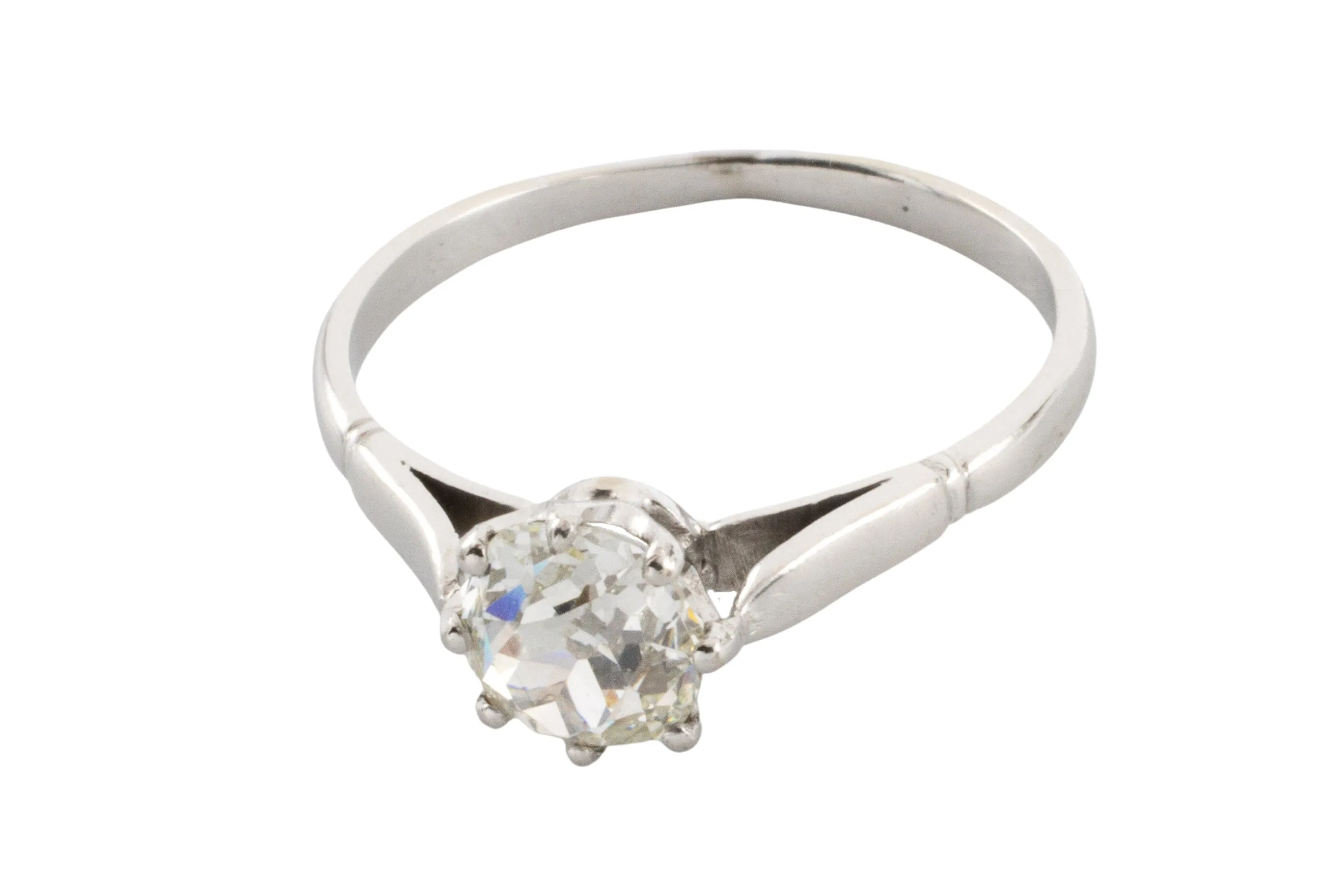 Old cut diamond solitaire in 14 carat white gold