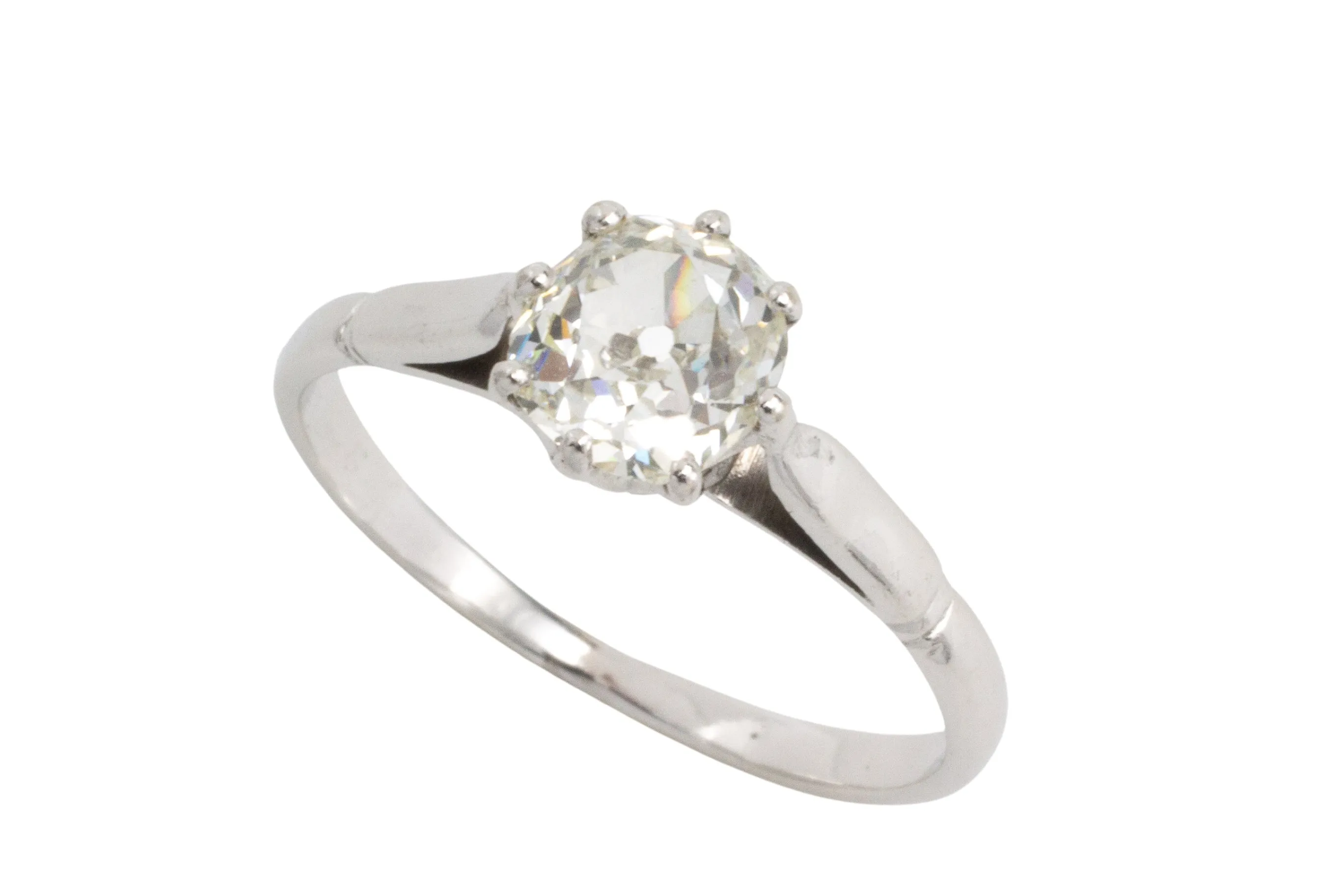 Old cut diamond solitaire in 14 carat white gold