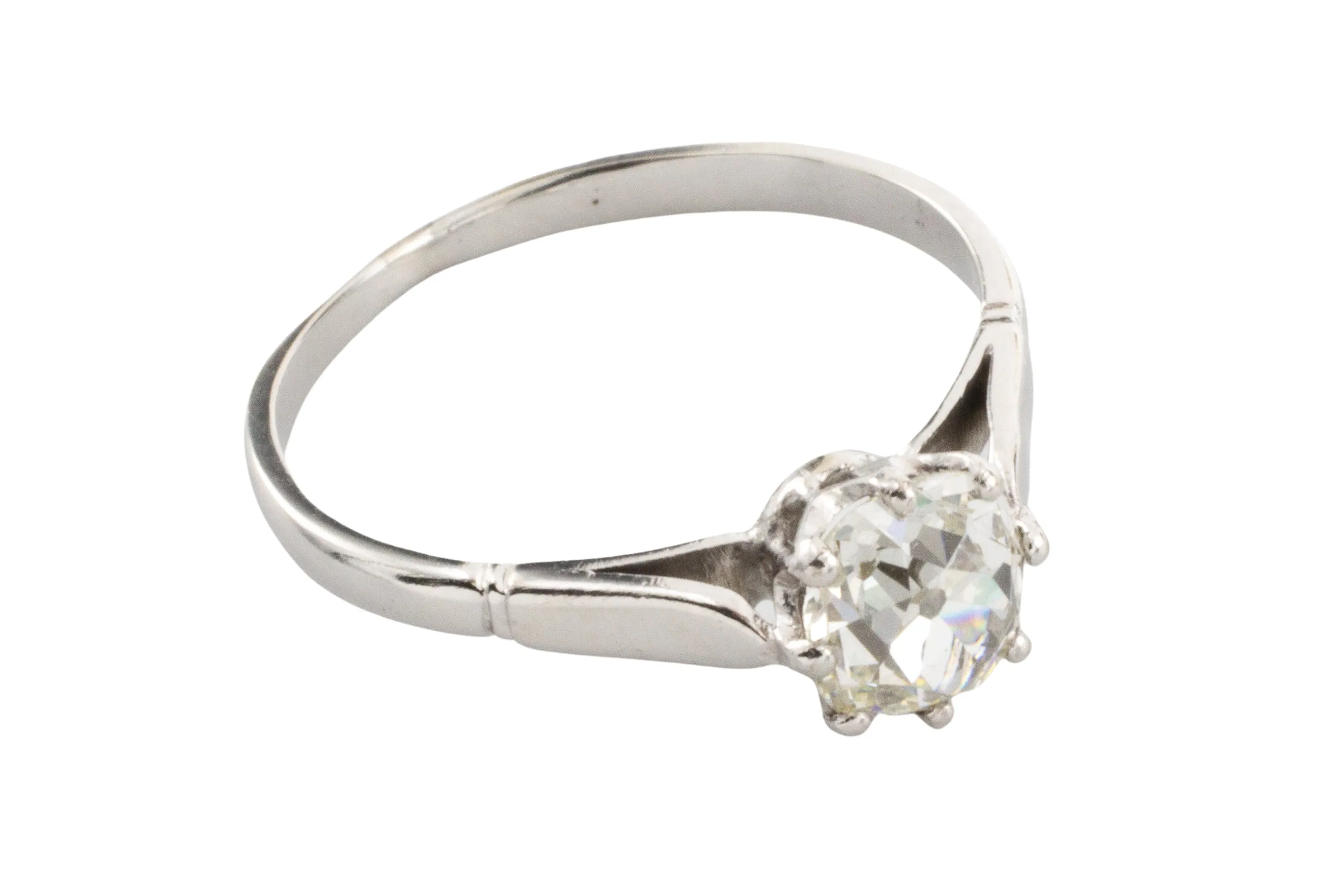 Old cut diamond solitaire in 14 carat white gold