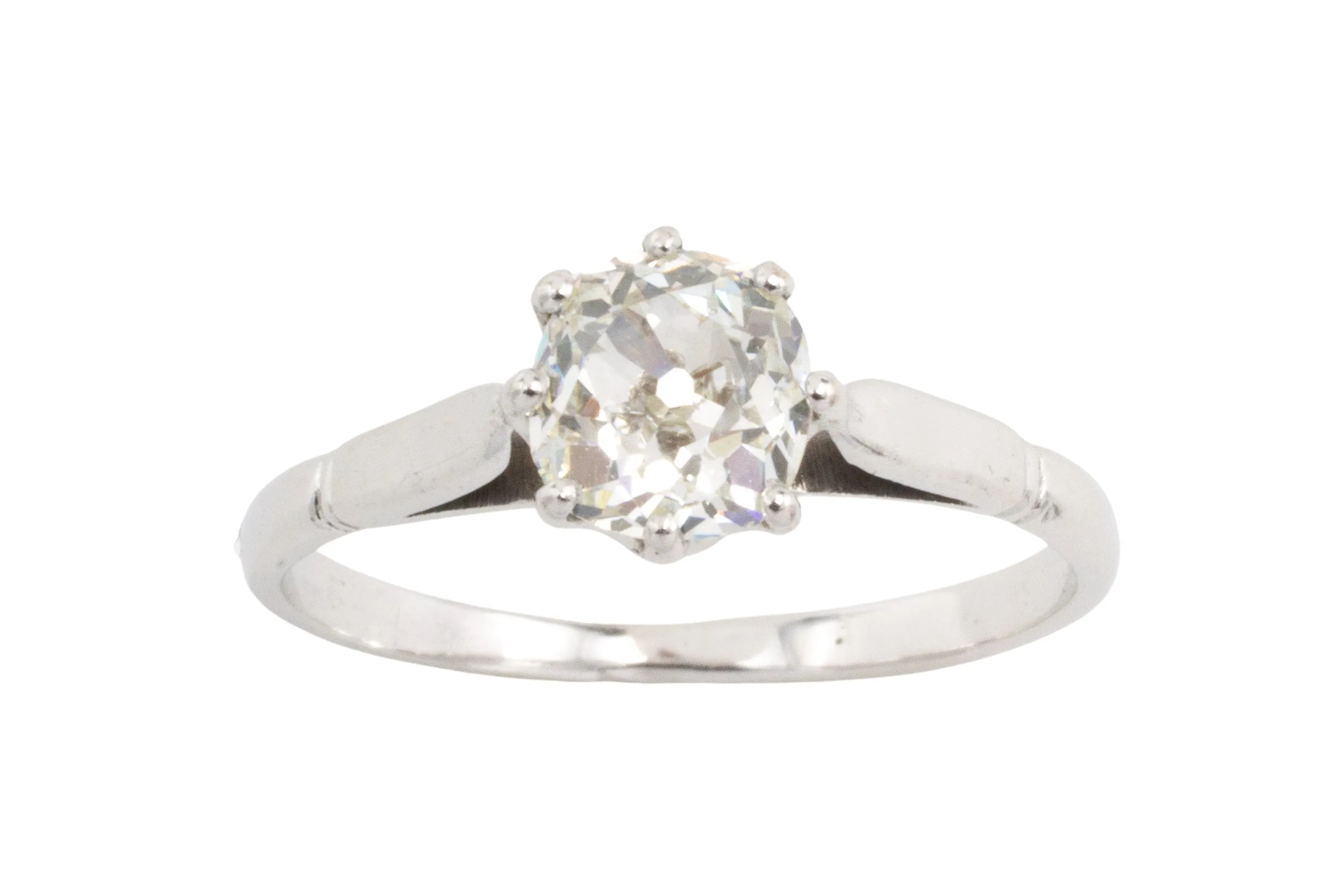 Old cut diamond solitaire in 14 carat white gold