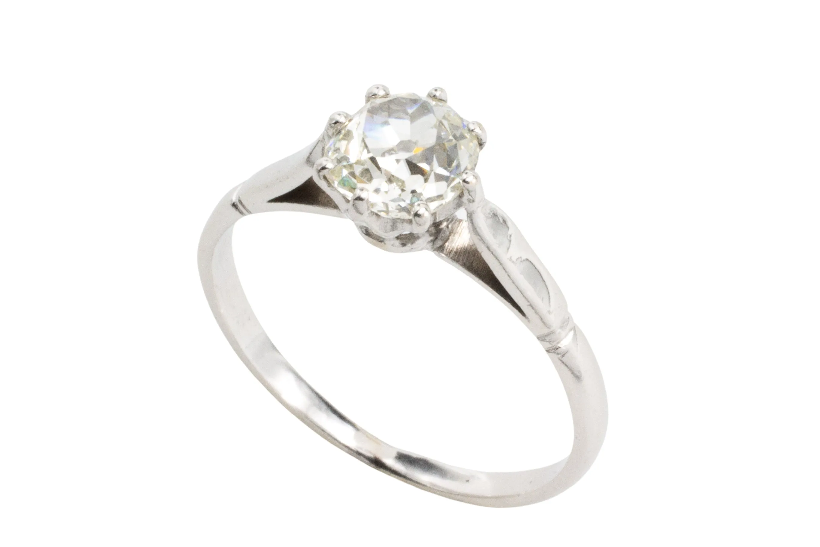 Old cut diamond solitaire in 14 carat white gold