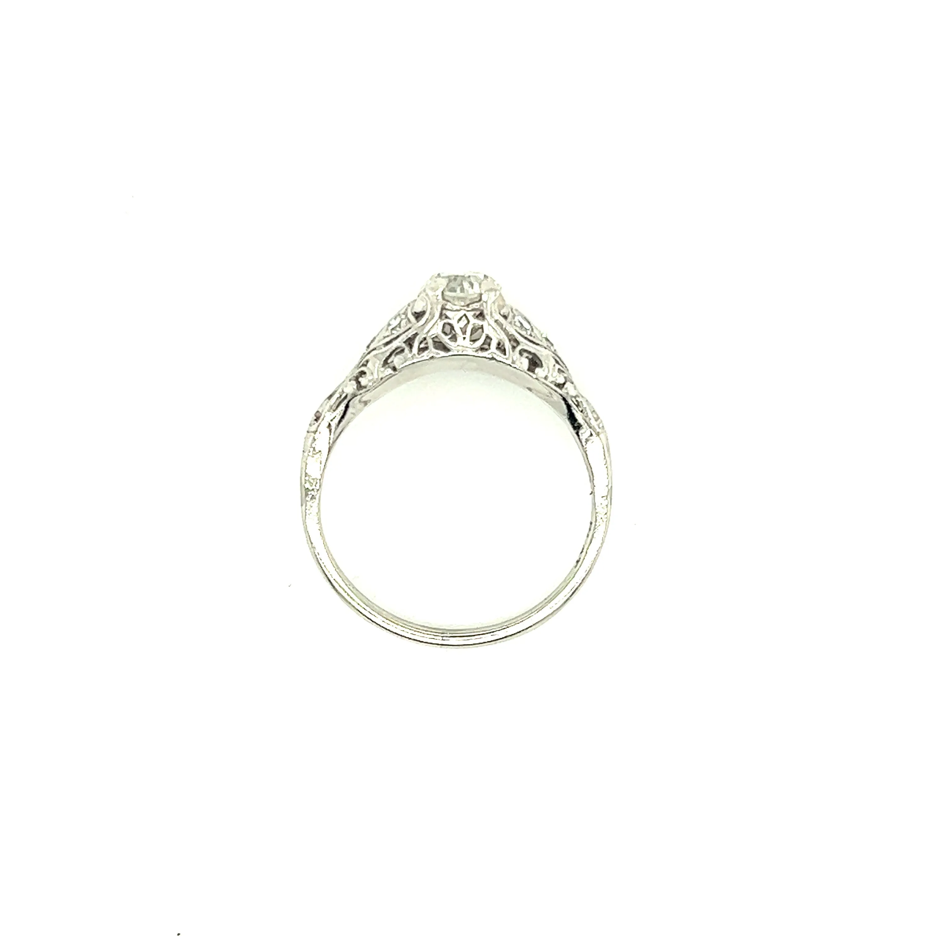 Old European-Cut Diamond Ring with Six Side Diamonds in Platinum