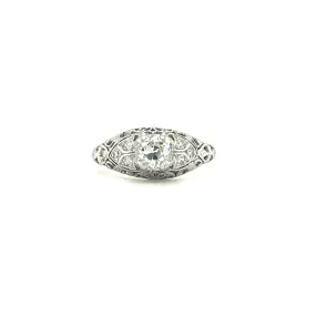 Old European-Cut Diamond Ring with Six Side Diamonds in Platinum