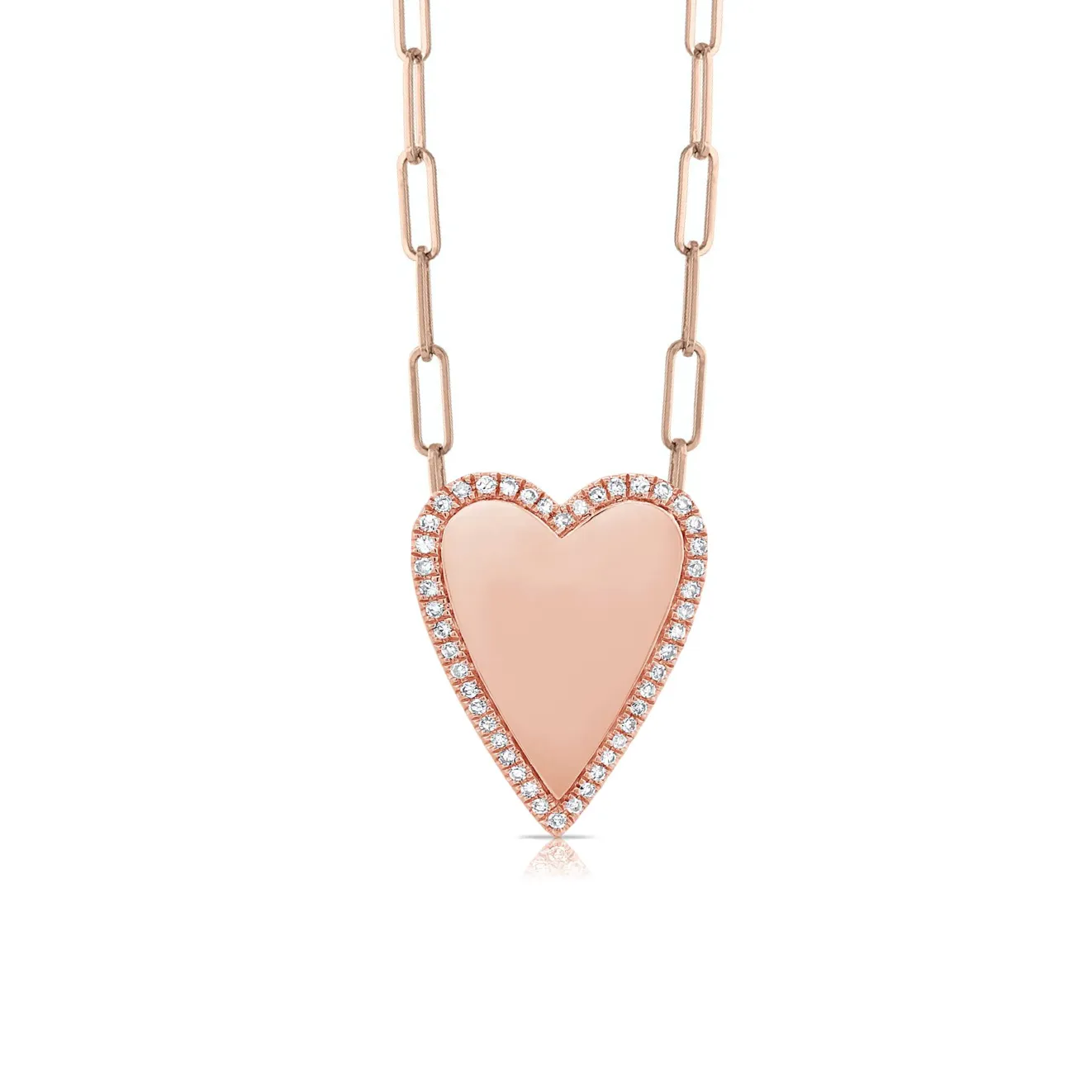 Pave Outline Heart Paperclip Necklace