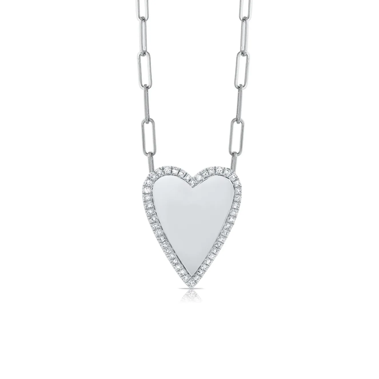 Pave Outline Heart Paperclip Necklace