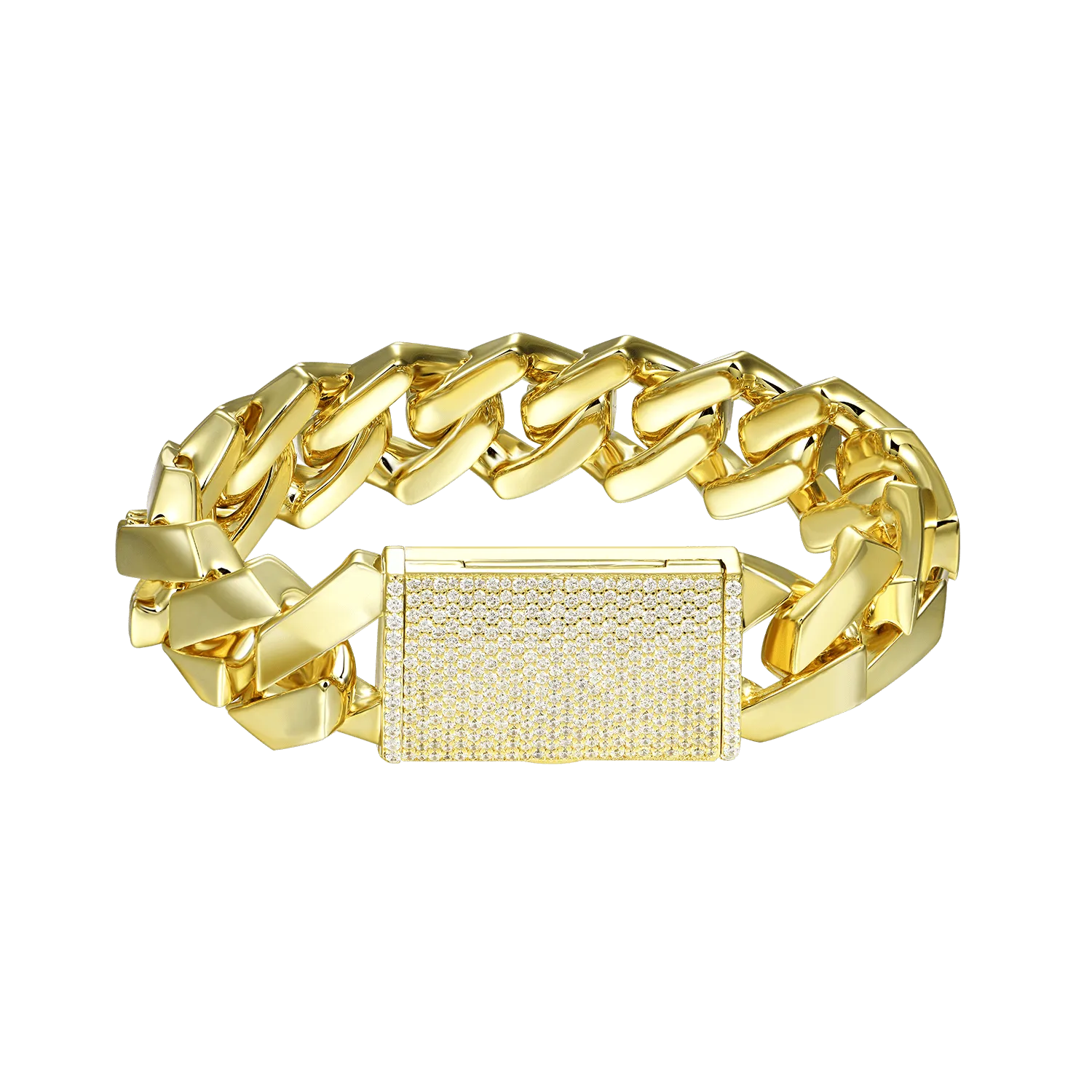 Plain Gold Moissanite Prong Cuban Link Bracelet