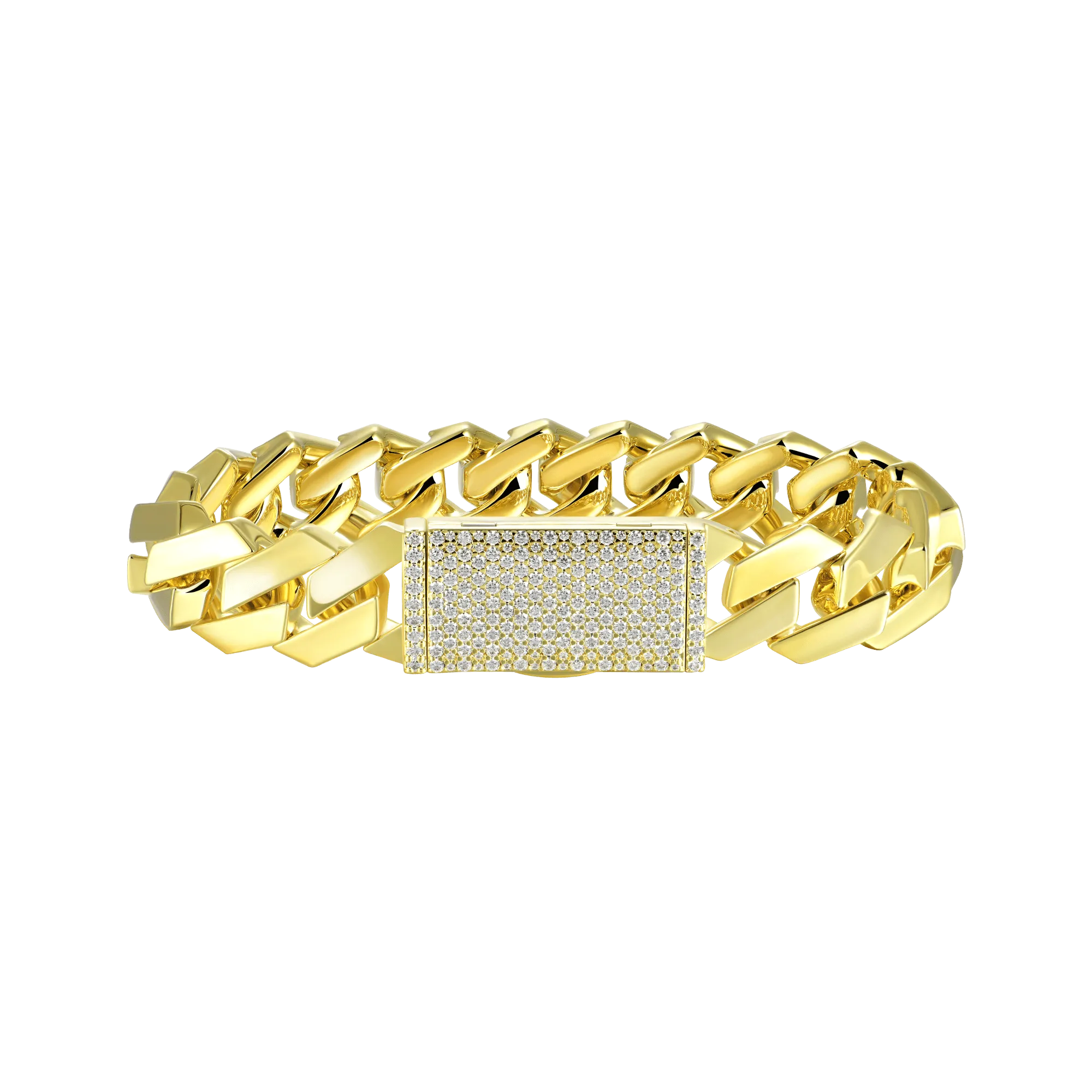 Plain Gold Moissanite Prong Cuban Link Bracelet