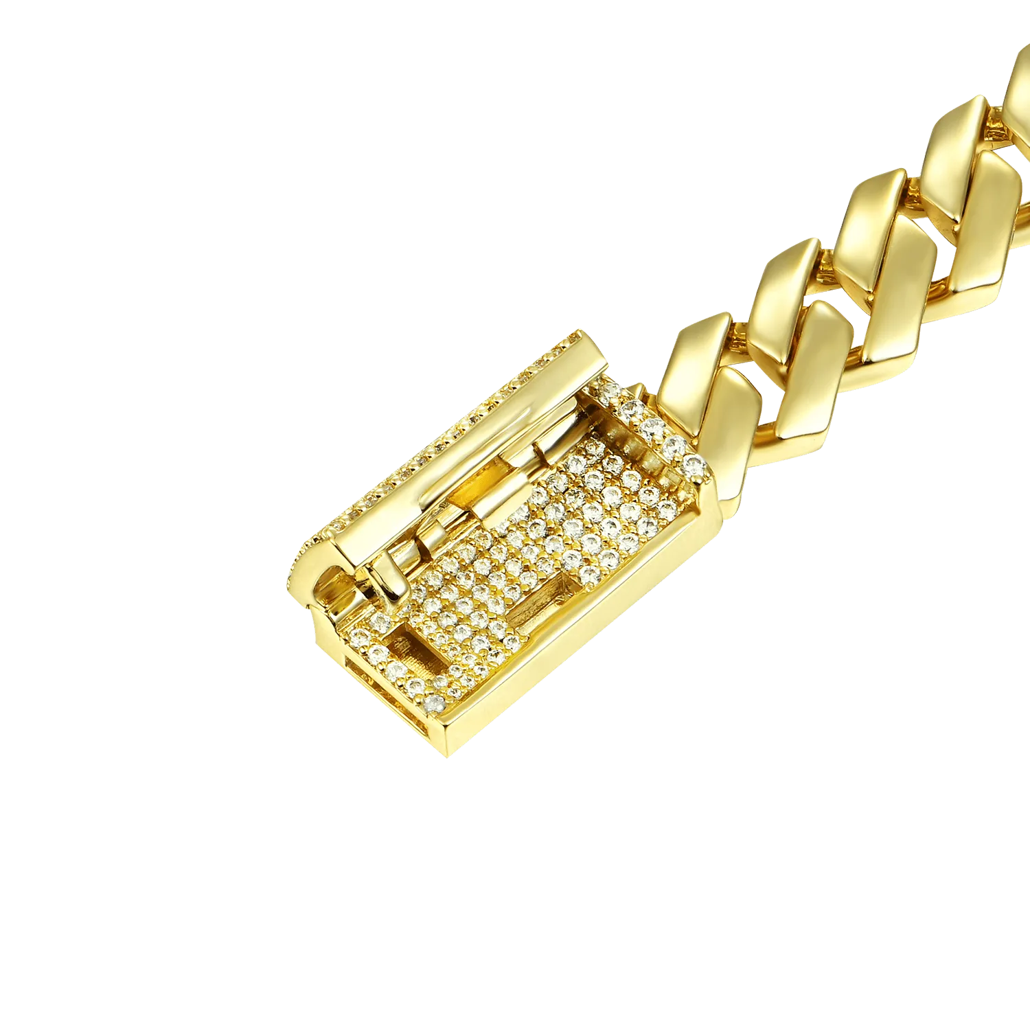 Plain Gold Moissanite Prong Cuban Link Bracelet