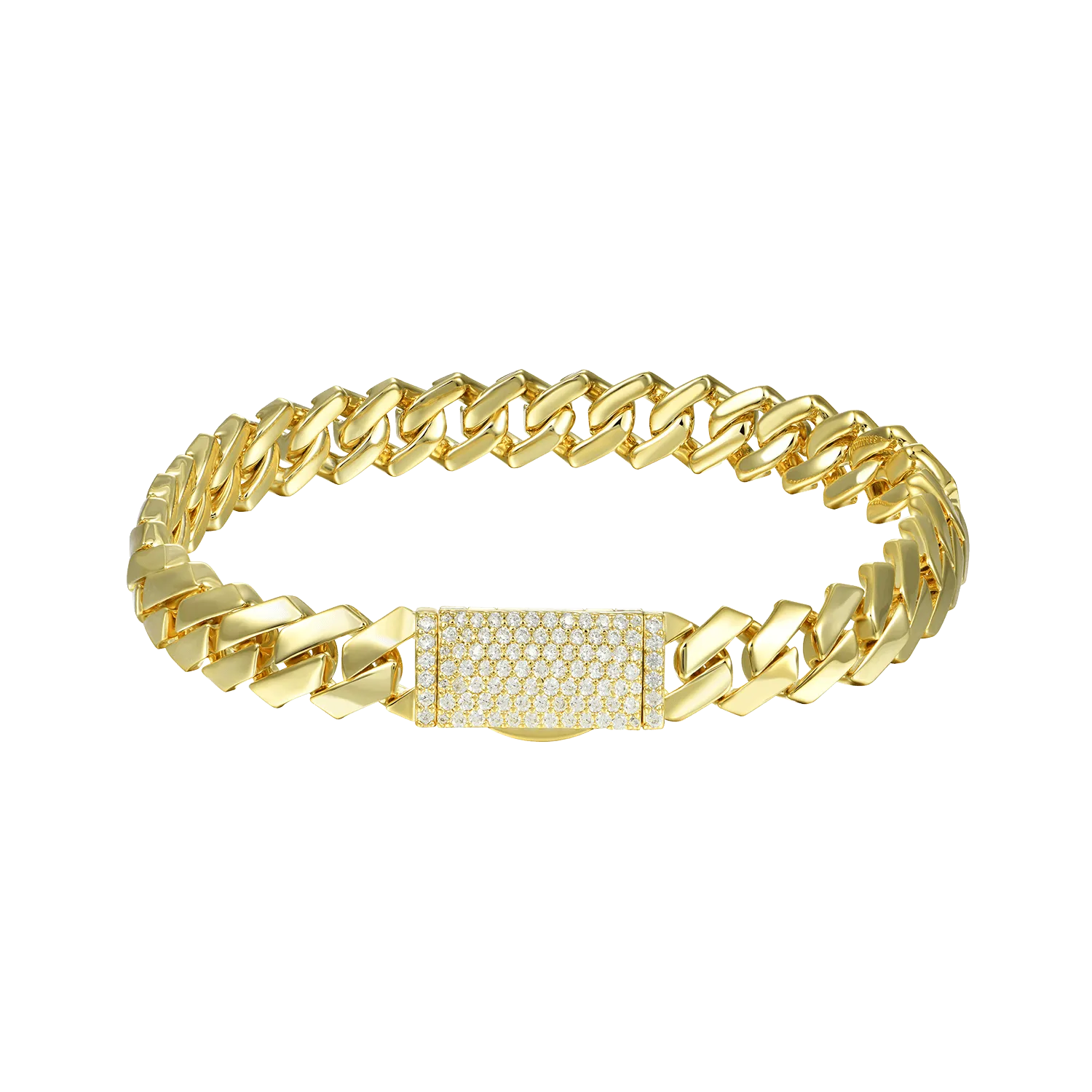 Plain Gold Moissanite Prong Cuban Link Bracelet