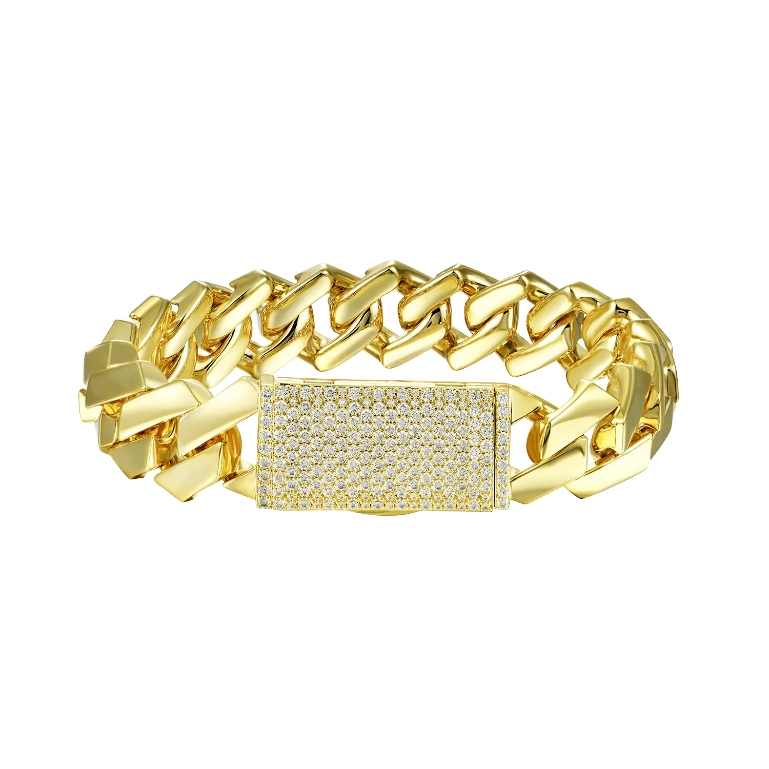 Plain Gold Moissanite Prong Cuban Link Bracelet