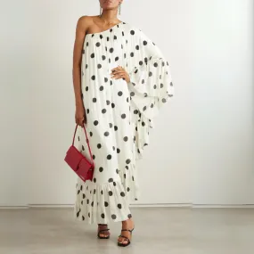 Premium Off Shoulder Polka Dots Full Dress J5888