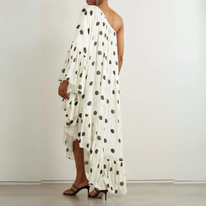 Premium Off Shoulder Polka Dots Full Dress J5888