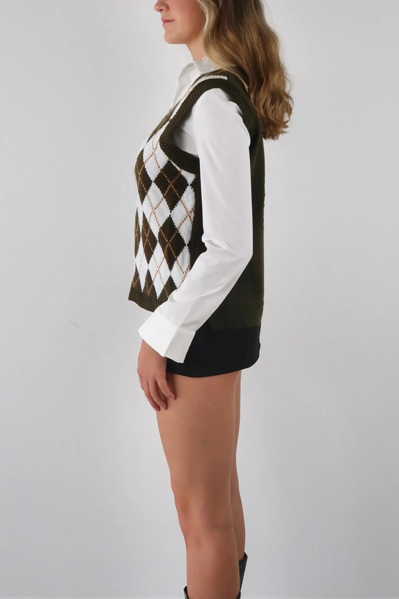 Retro argyle print vest