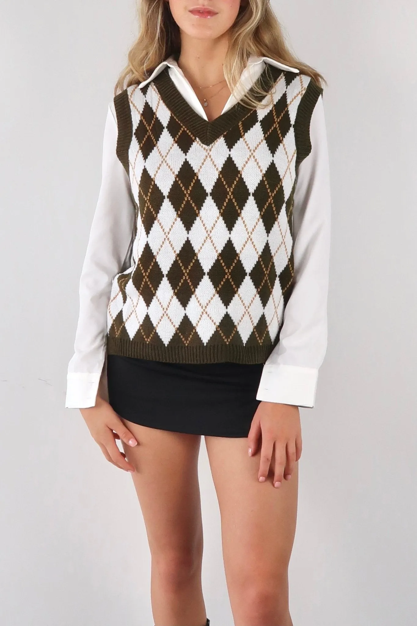 Retro argyle print vest