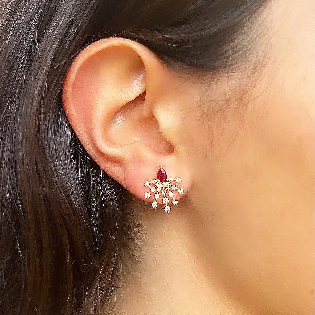 Ruby and Diamond Burst Earrings