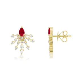 Ruby and Diamond Burst Earrings