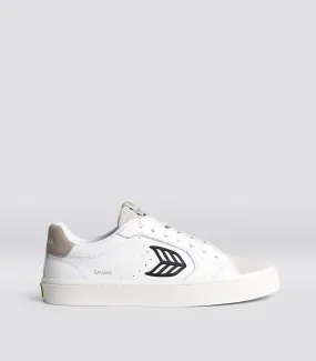 SALVAS White Premium Leather Vintage White Suede Black Logo Sneaker Men