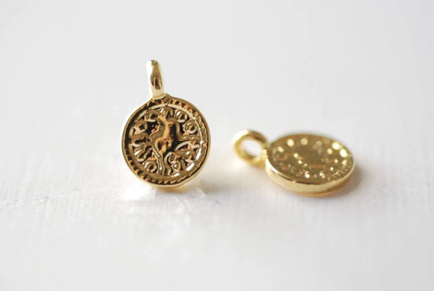 Shiny Gold small disc charm- Vermeil 22k Gold over Sterling Silver round disc charm , Small Gold Round Circle Charm, Vermeil Gold Round Disc